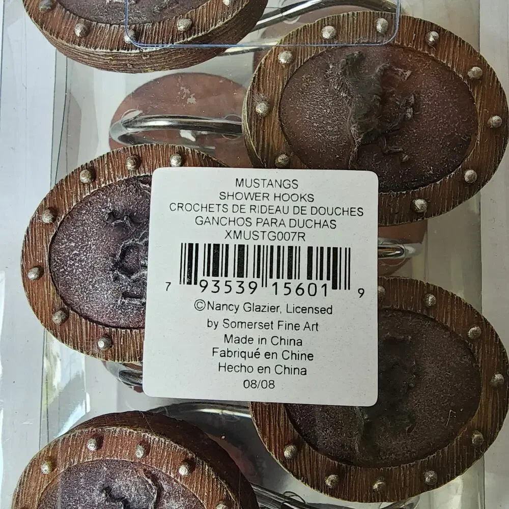 Horse Shower Curtain Hooks Western 12 Count Mustangs Resin Somerset Fine Art